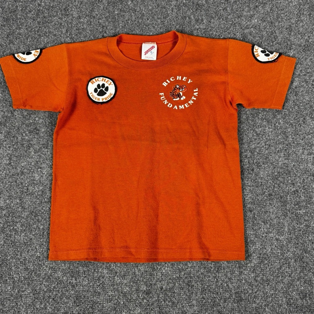 Vintage 80s Jerzees Tiger Graphic T-Shirt Kids Medium 10-12 Single Stitch USA